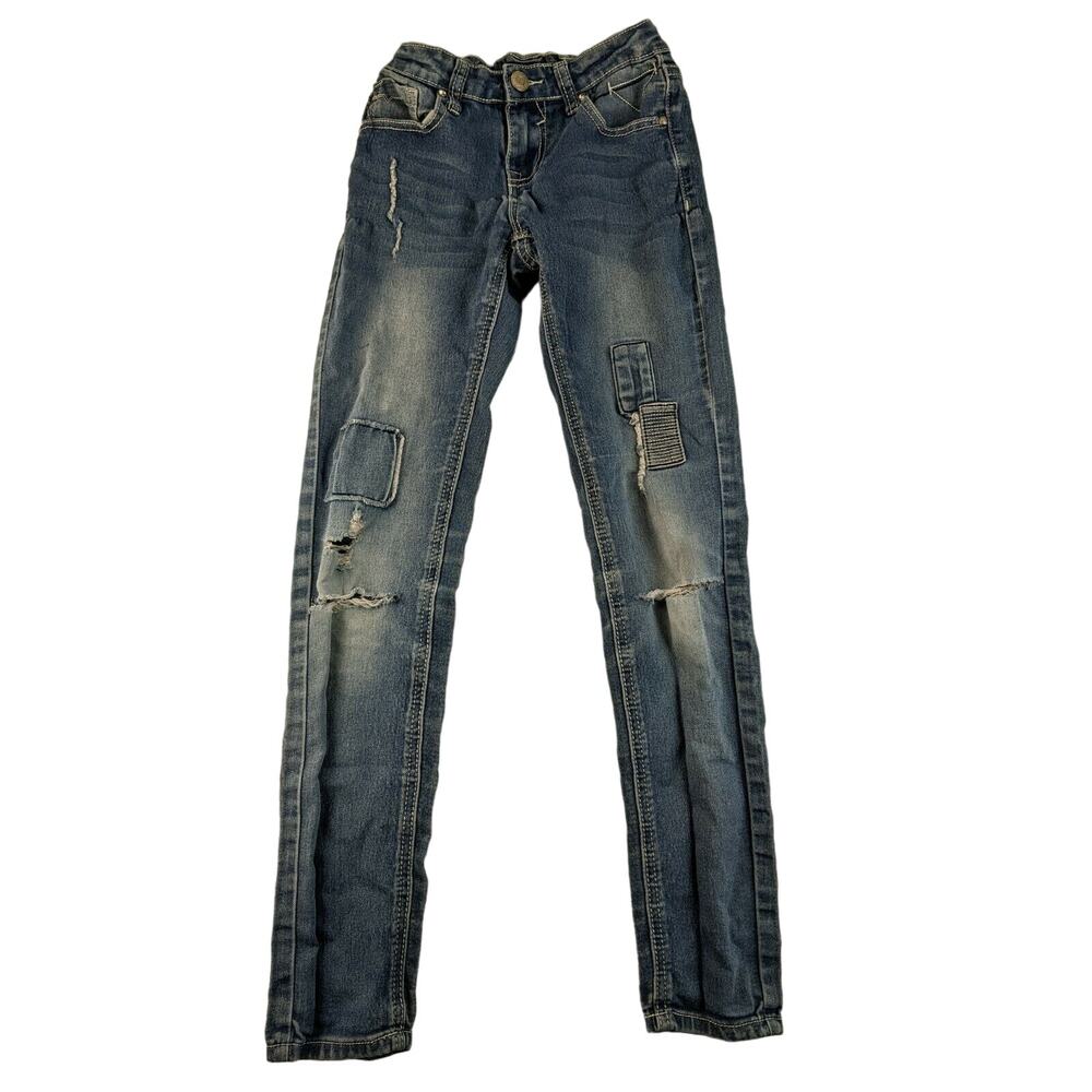 Girls Vigoss the Jagger Skinny Jeans Size 12 Distressed Patch Blue Denim